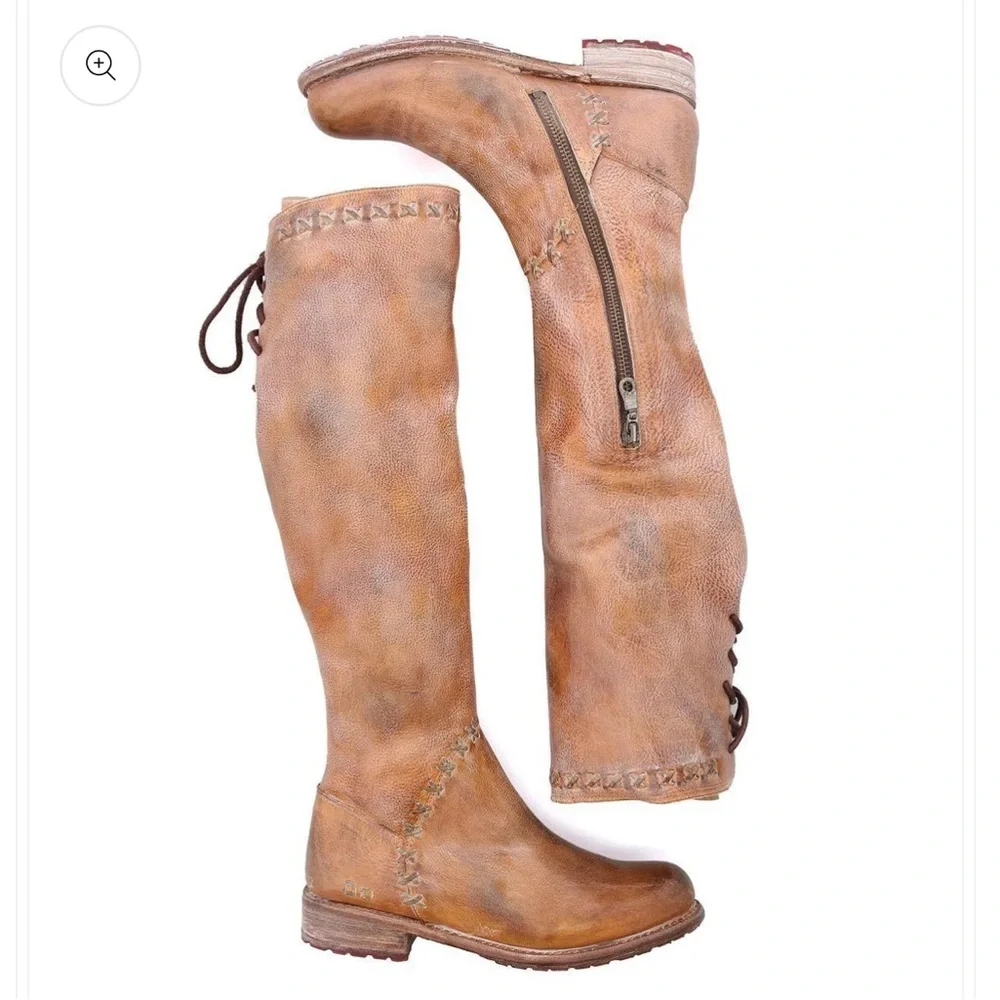 New Manchester III Icicle Bed Stu Rustic Tan Leather riding Boots 7.5 $450 - Picture 2 of 14